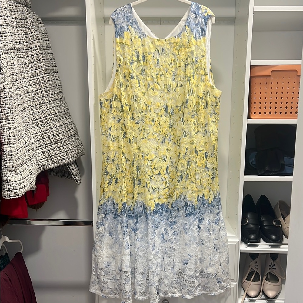 Lane Bryant Yellow and Blue Patterned Midi Dress